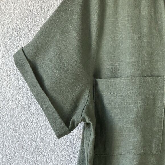 Lulu’s Linen Blend Dress Women’s Size L Olive Green Shirt Style Short Sleeves - Picture 11 of 12